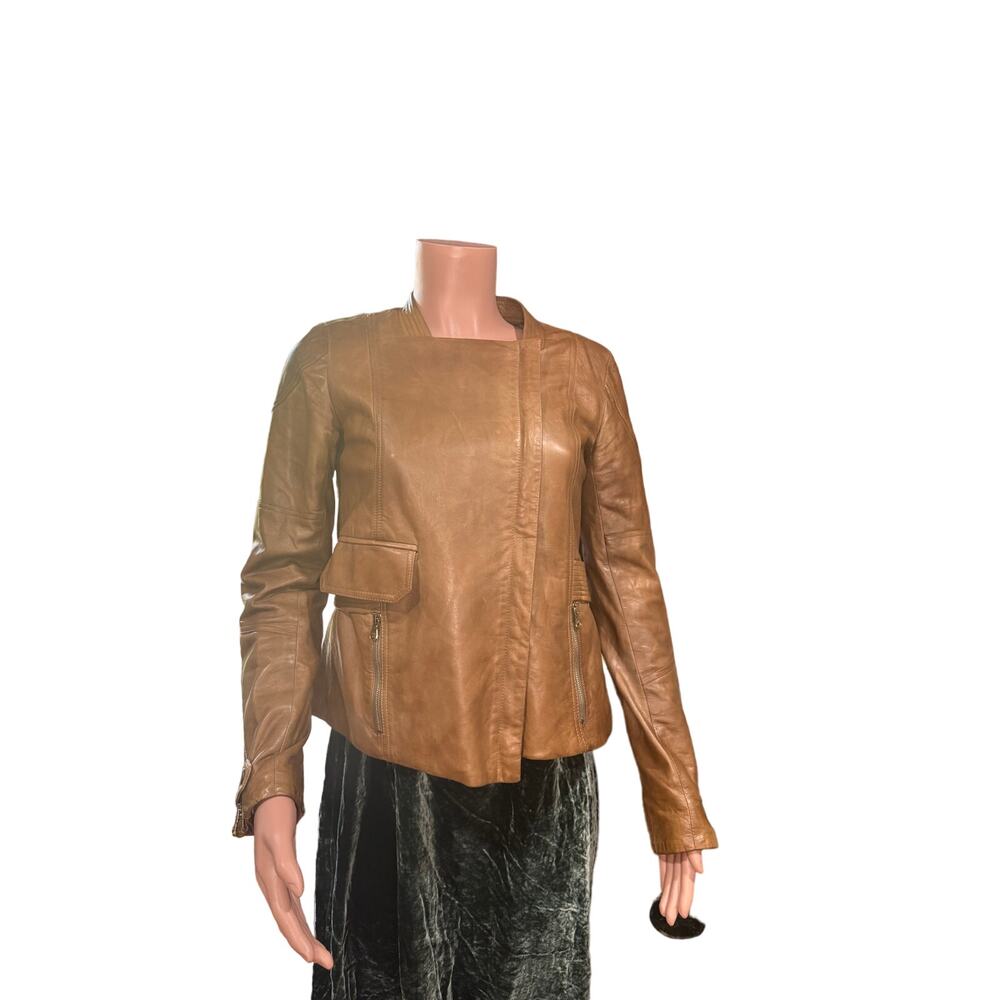 Veronica Beard Brown Leather Moto Jacket Biker Style Women’s Size XS - Picture 3 of 16